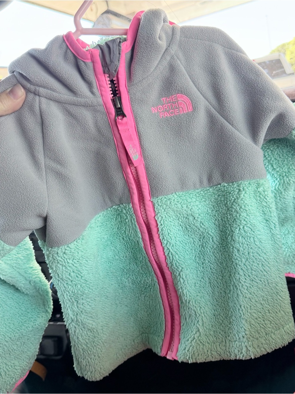 The North Face Mint Green and Pink Girls' Sherpa Fleece Jacket